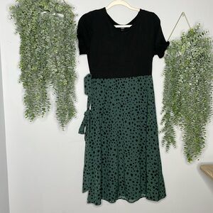 Black and green polkadot dress